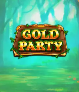 Скриншот слота Gold Party от Pragmatic Play, показывающий яркий и веселый мир ирландской тематики с золотыми монетами, лепреконами и радужными мотивами. На переднем плане виден игровой экран с 5 барабанами и 3 рядами, окруженный ирландским пейзажем и горшками золота, формирующими атмосферу праздника и волшебства.